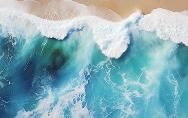Fototapeta na wymiar Symphony of Nature's Power: Aerial View of a Majestic Wave Crashing Ashore, Generative Ai
