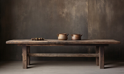 Wabi Sabi wooden table with various items set upon it