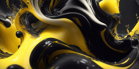 Naklejka premium yellow and black 3D liquid background, generative ai
