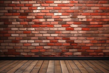 Obraz na płótnie Canvas red brick wall with wooden floor for banner or product background with copyspace