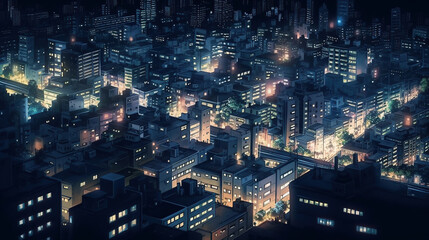 ai generated illustration high angle view of night view of city street