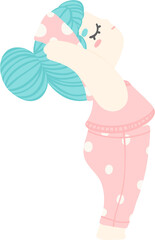 Cute cartoon girl in upward salute yoga pose. Pastel-colored illustration of yoga girl for yoga lovers and self-care enthusiasts.