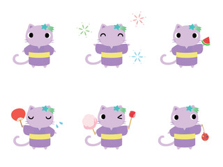 浴衣姿のネコ　アイコンセット