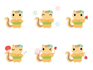 浴衣姿のリス　アイコンセット