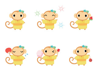 浴衣姿のサル　アイコンセット