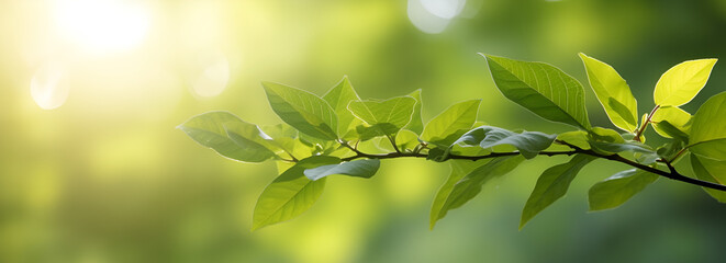 Obraz premium Close-Up of a Branch with Fresh Green Leaves