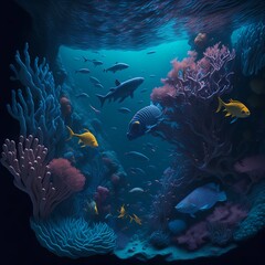 Fototapeta na wymiar A breathtaking underwater scene with colorful coral reefs and diverse marine life.