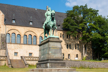 Equestrian statue of Frederick I Barbarossa at The Imperial Palace of Goslar (Kaiserpfalz) Goslar Lower Saxony (in german Niedersachsen) Germany
