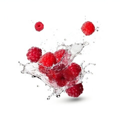 Raspberries with water splash. 3D illustration digital art design, generative AI