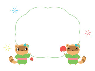 浴衣姿のタヌキ　吹き出し付