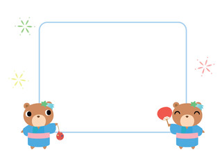 浴衣姿のクマ　四角フレーム付