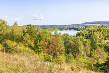 Fototapeta na wymiar View of a restored lake in a mining area