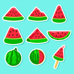 Bundle Set Fruit Watermelon Sticker. Vector Illustration