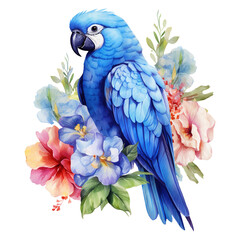 Colorful Blue Parrot Perched On Lush Tropical Plant