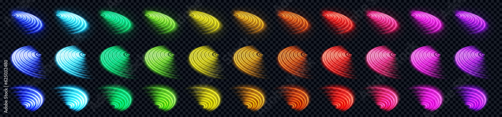 Aufkleber 3d wifi neon light technology wireless signal. abstract wave vector sign in purple, red, blue and gr