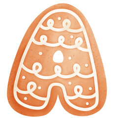 Watercolor Hand Drawn Gingerbread Alphabet Christmas Clip Art