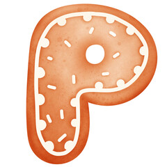 Watercolor Hand Drawn Gingerbread Alphabet Christmas Clip Art