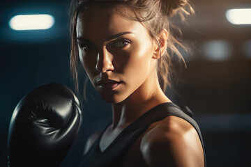 Portrait young woman boxing training in boxing arena at the gym , Created with Generative Ai Technology