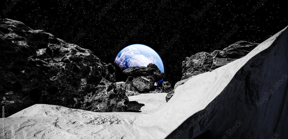 Canvas Prints 3d illustration. view of the planet earth from the surface of the moon.