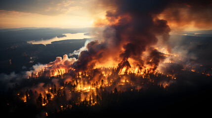 Fototapeta na wymiar Fiery Desolation: Aerial Shots of a Massive Forest Fire