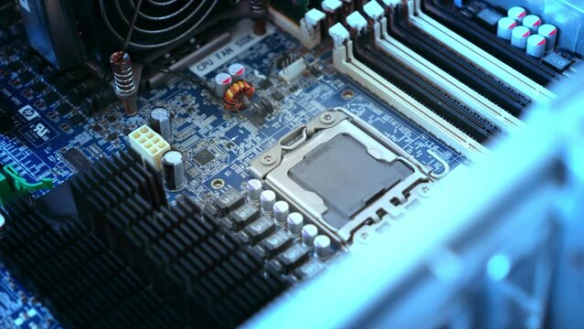 Mother Board of a Workstation Computer with Processors and Memory