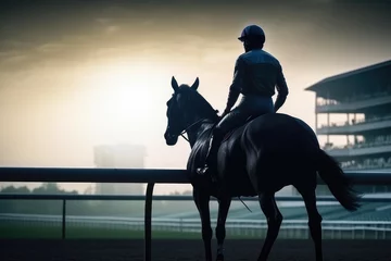  Silhouette of jockey and his horse , Horse races at stadium , Created with Generative Ai Technology © Atchariya63