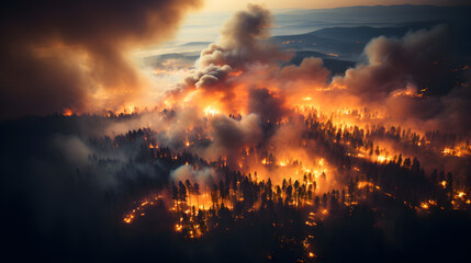 Fototapeta na wymiar Fiery Desolation: Aerial Shots of a Massive Forest Fire