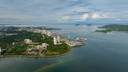 Top view of Kota Kinabalu city on the island of Borneo. Sabah, Malaysia.