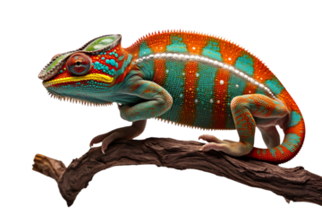 Colorful chameleon in the natural environment. Isolated. Generative AI