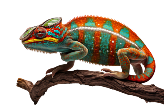 Colorful chameleon in the natural environment. Isolated. Generative AI