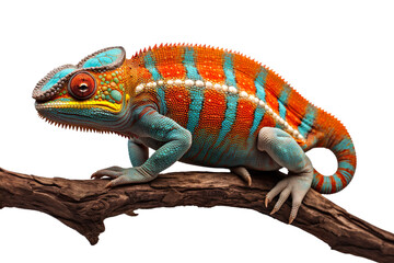 Obraz premium Colorful chameleon in the natural environment. Isolated. Generative AI