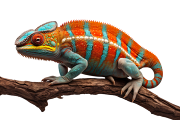 Colorful chameleon in the natural environment. Isolated. Generative AI