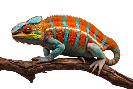 Colorful chameleon in the natural environment. Isolated. Generative AI