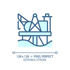 Oil platform light blue icon. Pump jack. Offshore drilling rig. Deep sea mining. Gas and oil industry. RGB color sign. Simple design. Web symbol. Contour line. Flat illustration. Isolated object