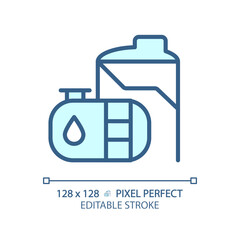 Oil refinery tank light blue icon. Petroleum product. Refinery storage. Crude oil. Energy industry. RGB color sign. Simple design. Web symbol. Contour line. Flat illustration. Isolated object