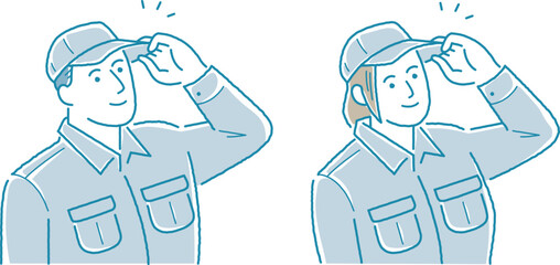 挨拶している配送業者　男女