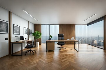 Fototapeta na wymiar Beautiful office interior design generated by AI technology