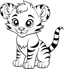 Fototapeta na wymiar Cute tiger cartoon coloring page