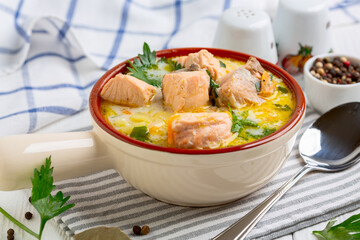 Traditional Finnish soup with salmon.
