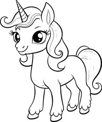 Cute unicorn pony cartoon coloring page