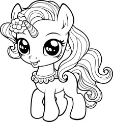 Cute unicorn pony cartoon coloring page