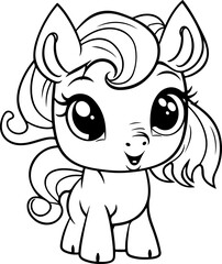 Cute unicorn pony cartoon coloring page