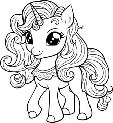 Cute unicorn pony cartoon coloring page