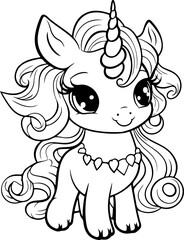 Cute unicorn pony cartoon coloring page © abcvector