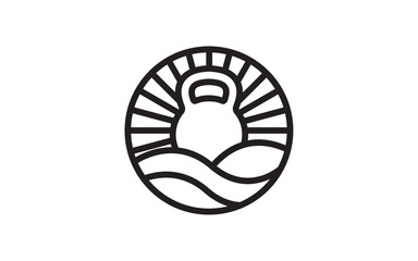 Kettlebell fitness with ocean wave design template