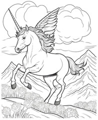 Unicorn coloring pages for kids AI GENERATIVE