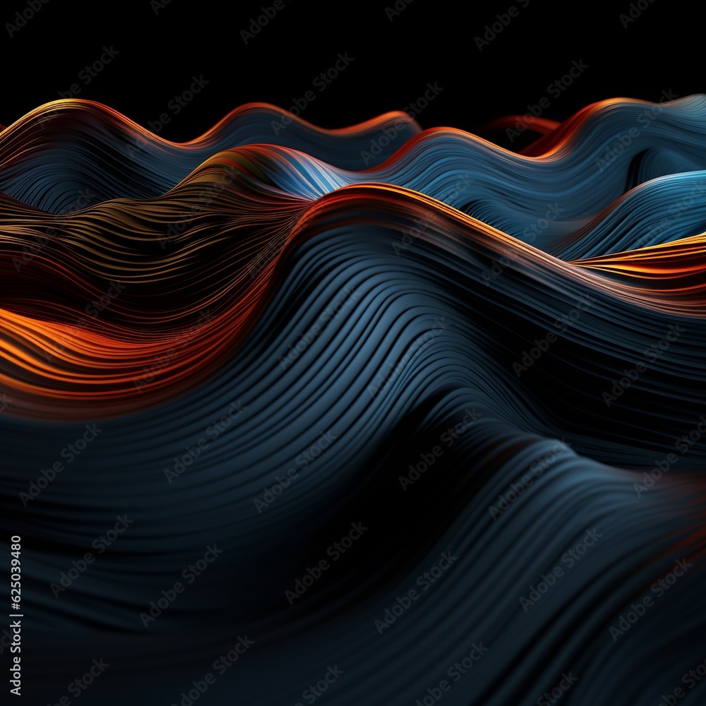 Poster background 3d rendering. wave, dark colours generative ai