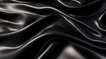 Obraz premium Abstract black latex background. Smooth black fashion. Dark luxury texture. Black silk, satin. 3d rendering generative ai
