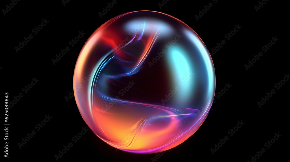 Fototapete futuristic 3d rendering abstract ball, color gradient spherical glass orb on black, modern graphic d