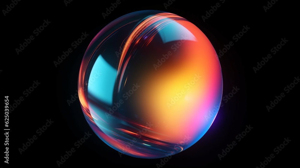 Fototapete futuristic 3d rendering abstract ball, color gradient spherical glass orb on black, modern graphic d